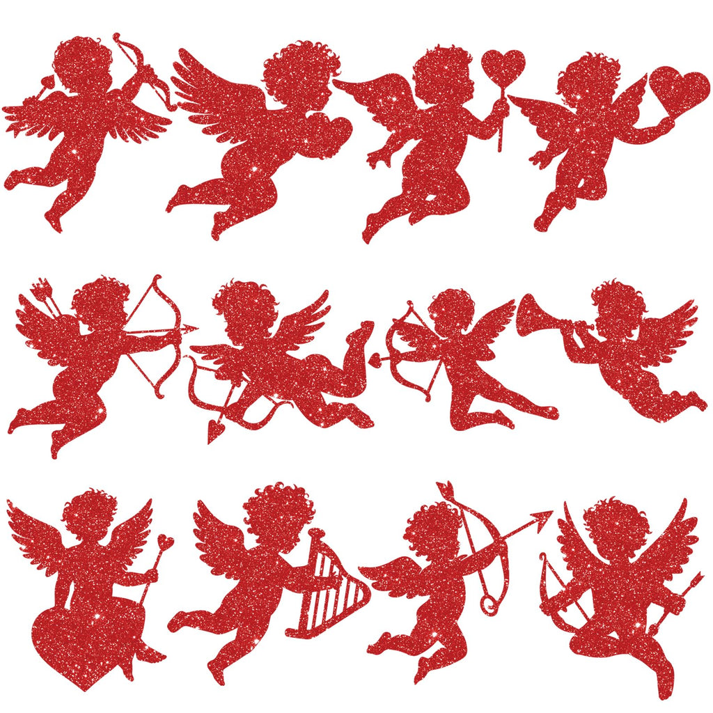 12Pcs Large Valentine's Day Cutouts Glitter Cupid Paper Cutout Giant Cupid Shaped Bulletin Board Decorations for DIY Craft Art School Home Party Favor