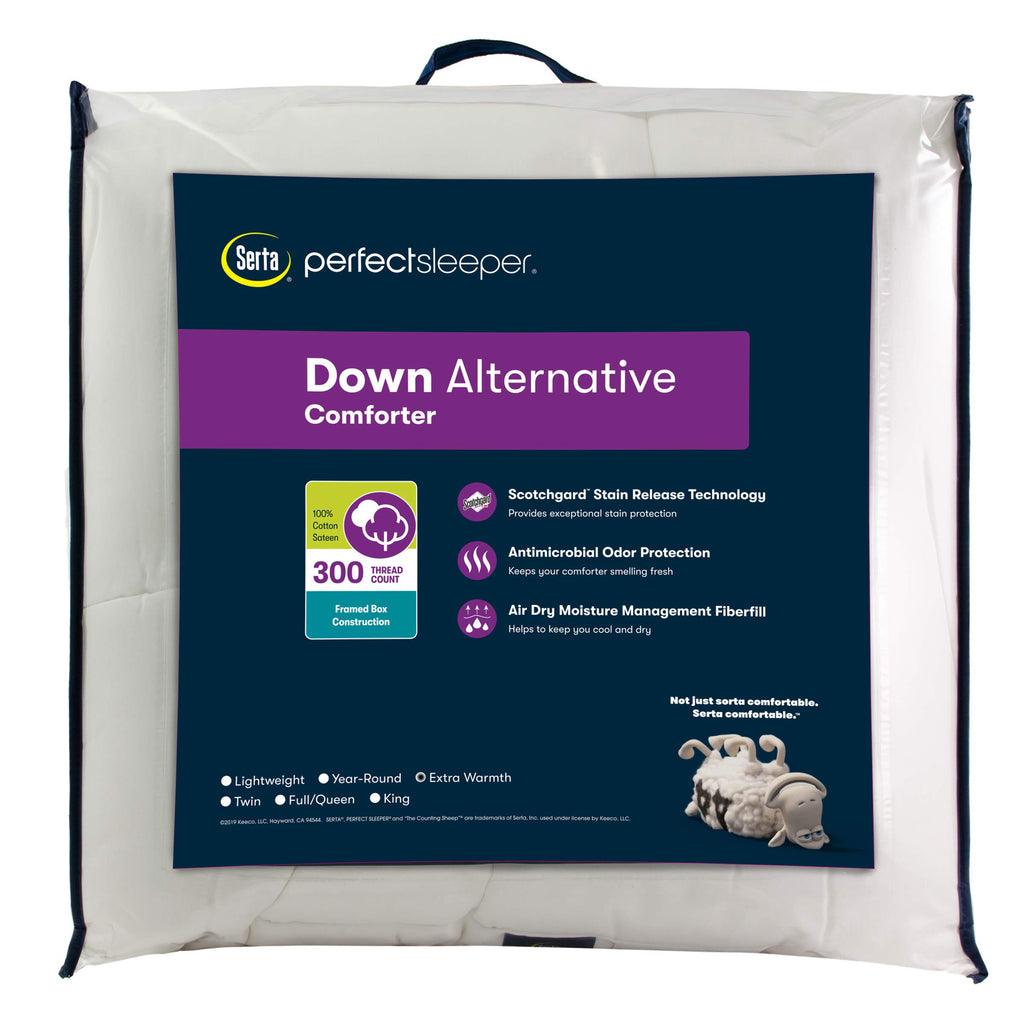 Serta Extra Warmth Down Alternative Box Stitched Comforter Air Dry Fiberfill, King, White