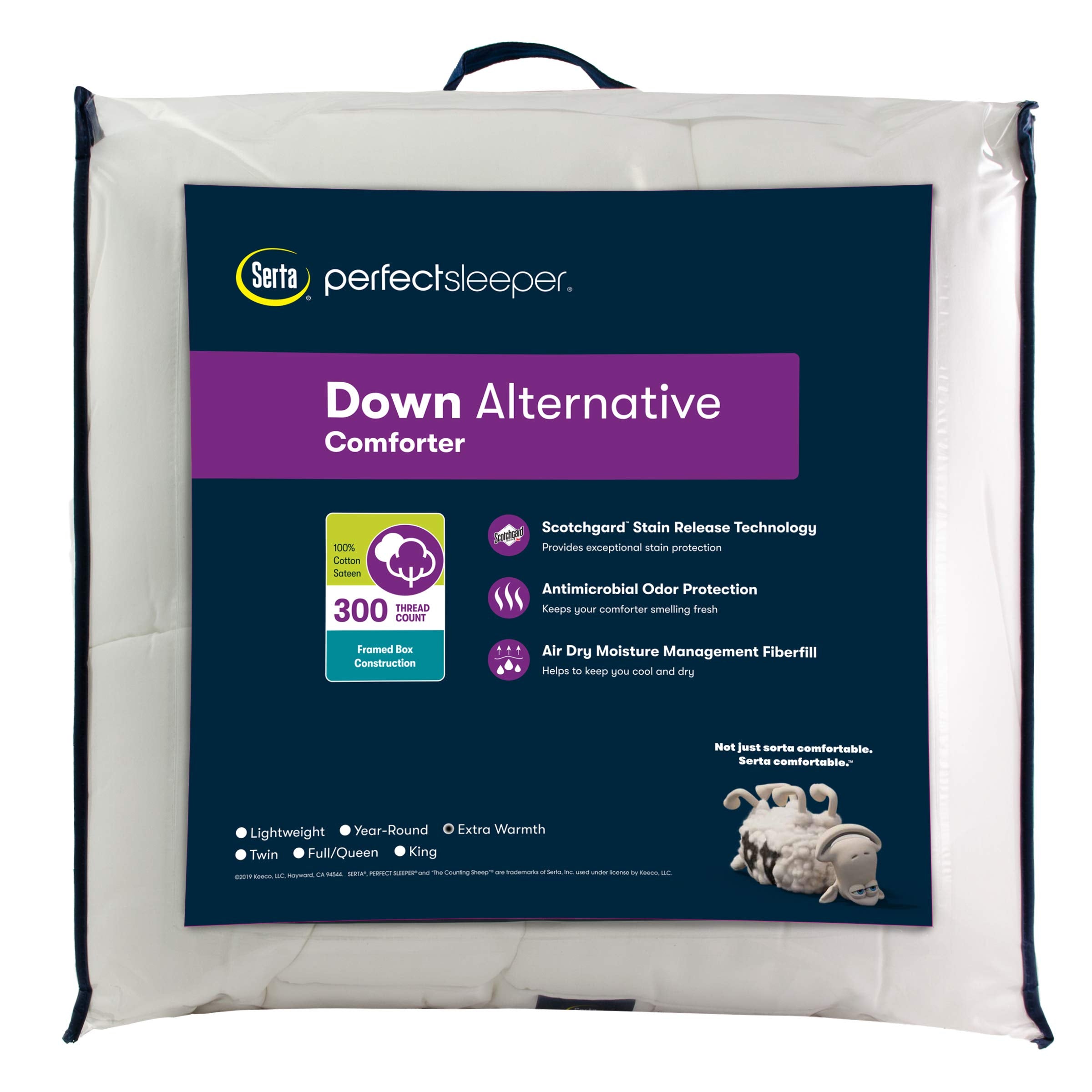 Serta Extra Warmth Down Alternative Box Stitched Comforter Air Dry Fiberfill, King, White