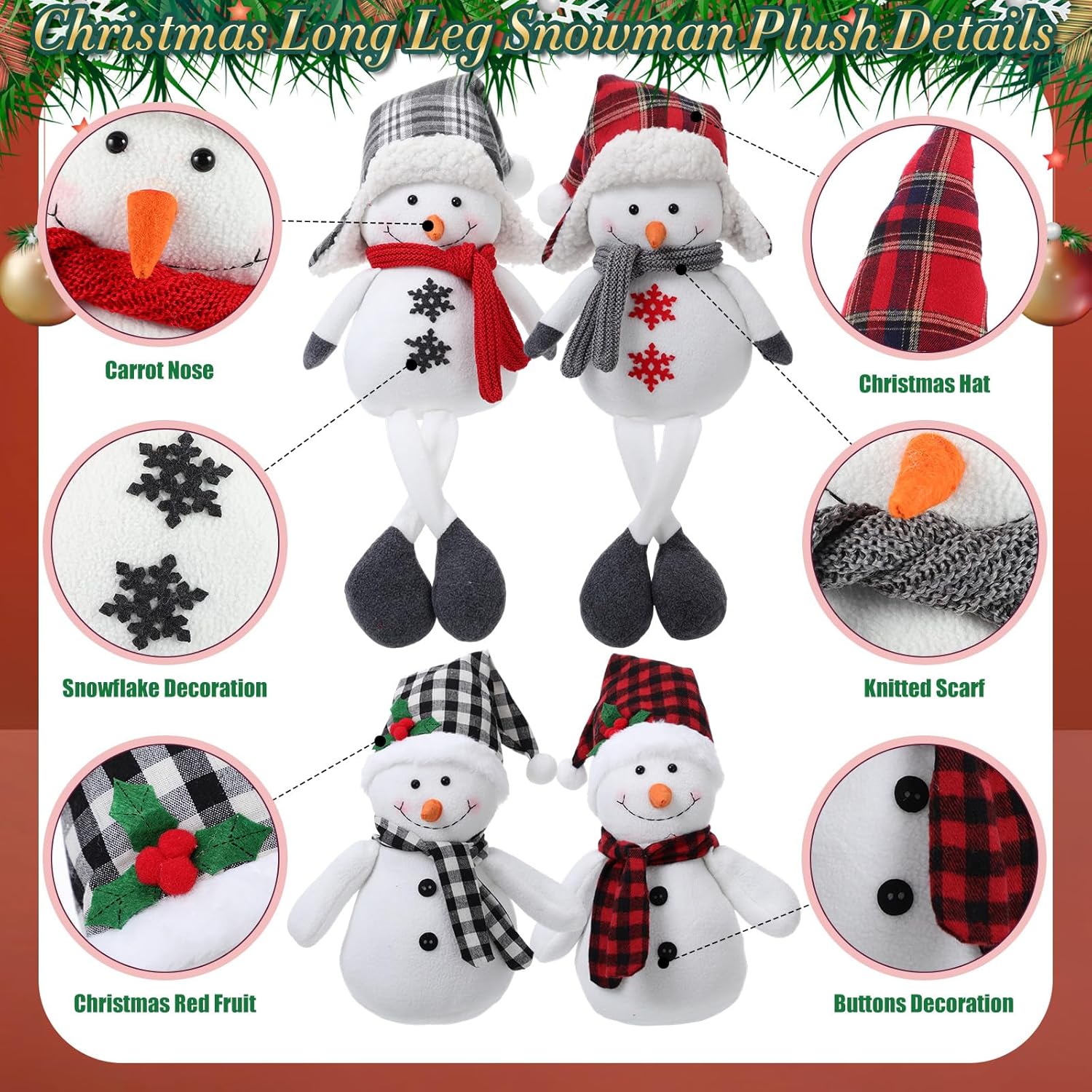 Yuntau Plush Snowman Decor - 4 Pack Sitting Snowmen with Scarf & Hat | Rustic Christmas Ornaments for Indoor Holiday Decor