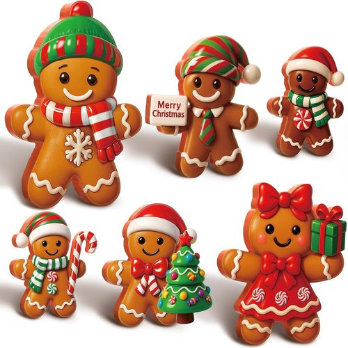 AceOrbit 8-Inch Large Gingerbread Man | Rustic Wooden Christmas Table Decoration - 6 Pcs Set