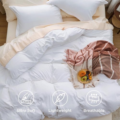 Bedsure Duvet Cover Set - Bright White King Size Bedding, Extra Soft Prewashed Cotton-Like Polyester, 3 Pieces with Zipper Closure & 2 Pillow Shams (104x90 Inches)