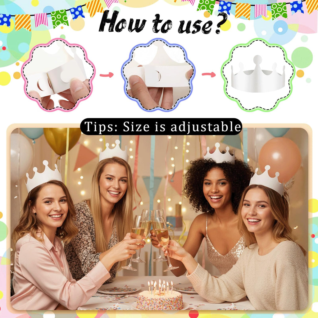 Yuanan 50 Pcs White Paper Crowns Bulk, DIY Blank Birthday Party Crown Classic Style Paper Birthday Crowns for Classroom Party Hats Decorations Baby Shower Supplies (24 x 4.7 in)