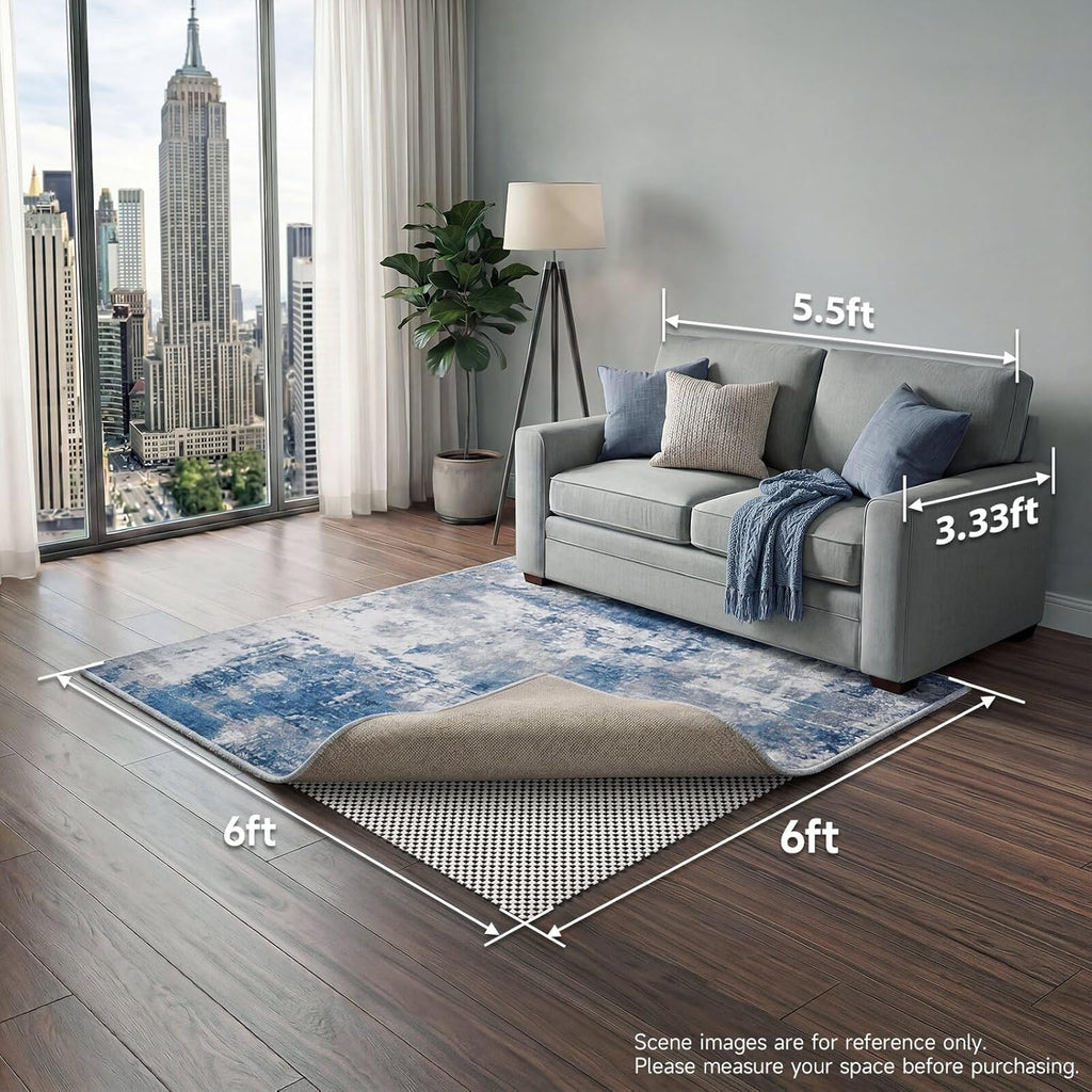 Veken Non-Slip Rug Pad Gripper - 6x6 Ft Thick Area Rug Mat for Hardwood & Tile Floors