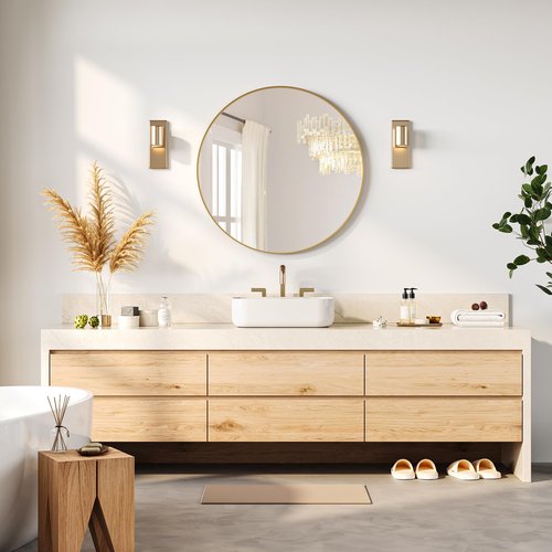 36" Gold Round Mirror for Wall, Large Circle Bathroom Mirror, Matte Gold Metal Frame, HD Eco-Friendly Glass, Contemporary Vanity Entryway Hallway Living Room Home Decor, Easy to Hang