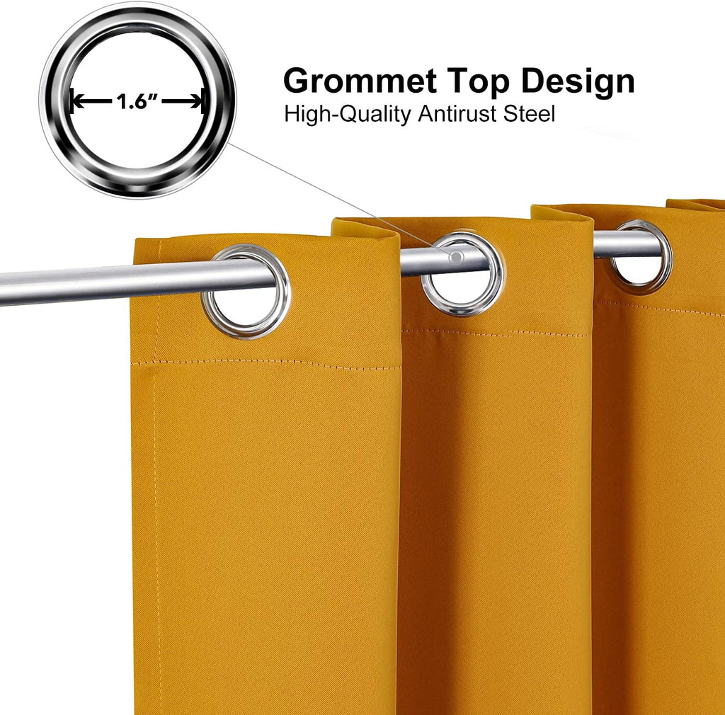 ChrisDowa Blackout Curtains - Room Darkening Thermal Insulated Grommet Panels | Mustard Yellow, 52 x 90 Inch
