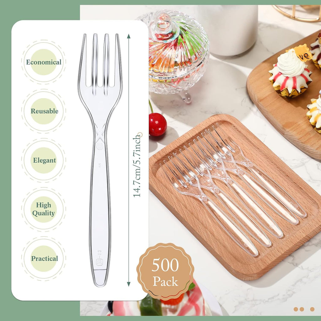 Potchen 1000 Pcs Heavy Duty Clear Disposable Plastic Forks - Perfect for Parties & Picnics, 5.8 Inches