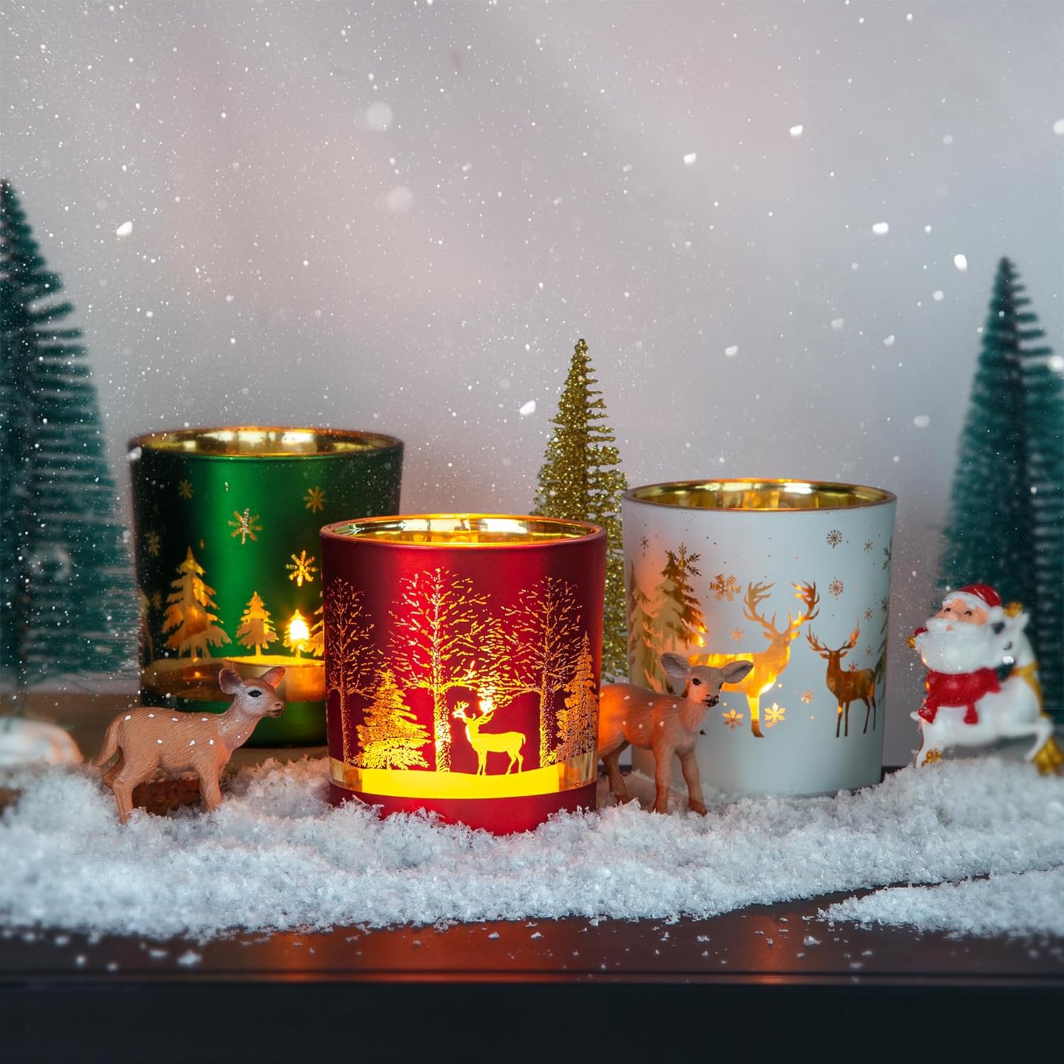 Regine Switzerland Christmas Glass Votive Candle Holders - 6 Pcs Tea Light Holders for Festive Table Décor | 3.15” x 2.75”, Matte Finish