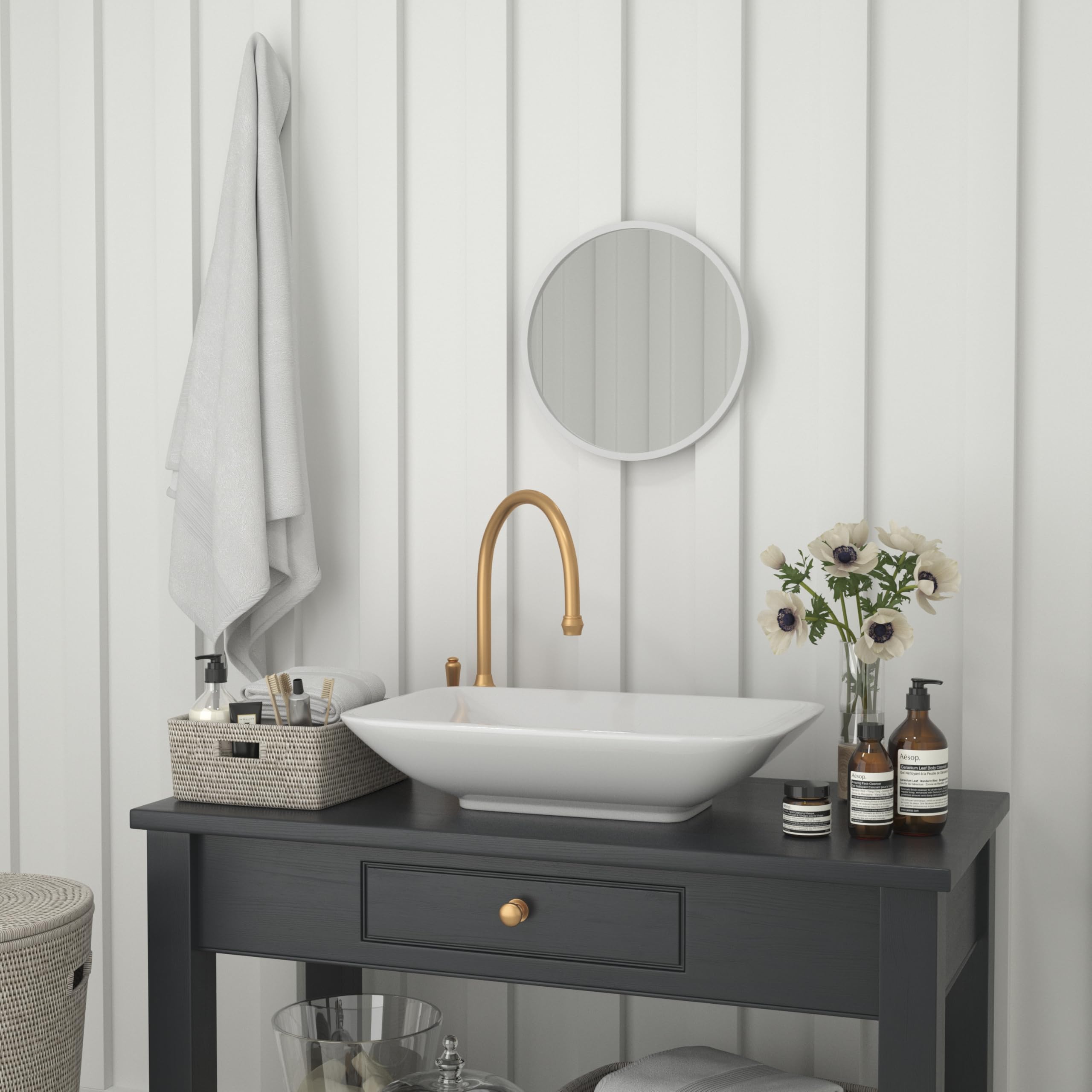 Flash Furniture Julianne Large Round Wall Mirror - Silver Circle Accent Mirror - 16" Vanity Mirror - for Bathroom, Vanity, Entryway, Dining Room, & Living Room