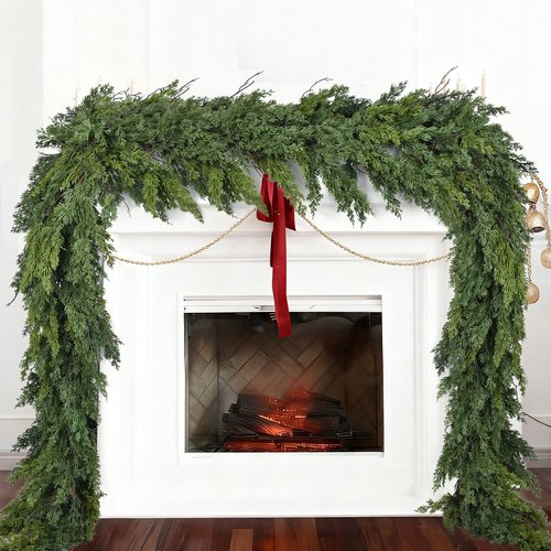 Gomat Pine Christmas Garland Clearance, 6ft Christmas Greenery Garlands Realistic Cypress Branches Pine Garland for Holiday Mantel Fireplace Table Centerpiece Home Decoration
