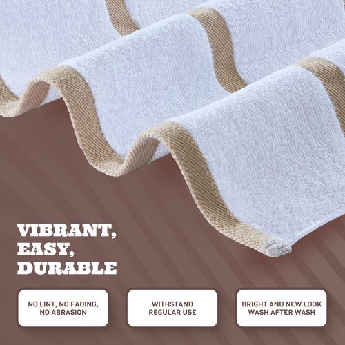 White Classic Cotton Pool Towels Oversized 30 x 60 Inches, Ultra Absorbent and Low Lint Striped Beach Towels for Adults, Stripes Design Luxury Extra Large Bath Towels, Beige, 4 Pack