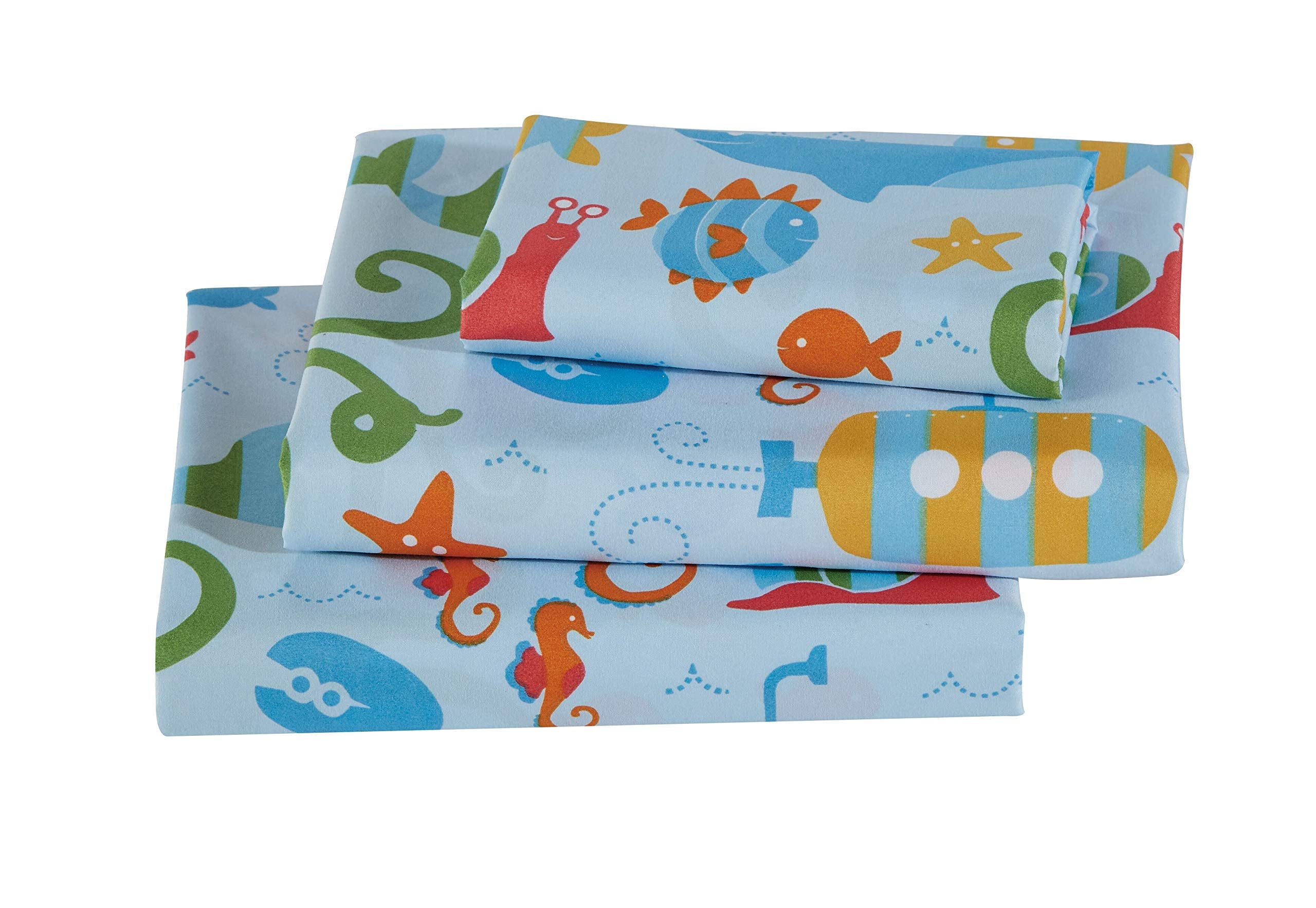 Kids Zone Home Linen Sheet Set Sea Life Octopus Crabs Fishes Whales Sharks Light Blue Green Red Orange New # Octopus (Full)