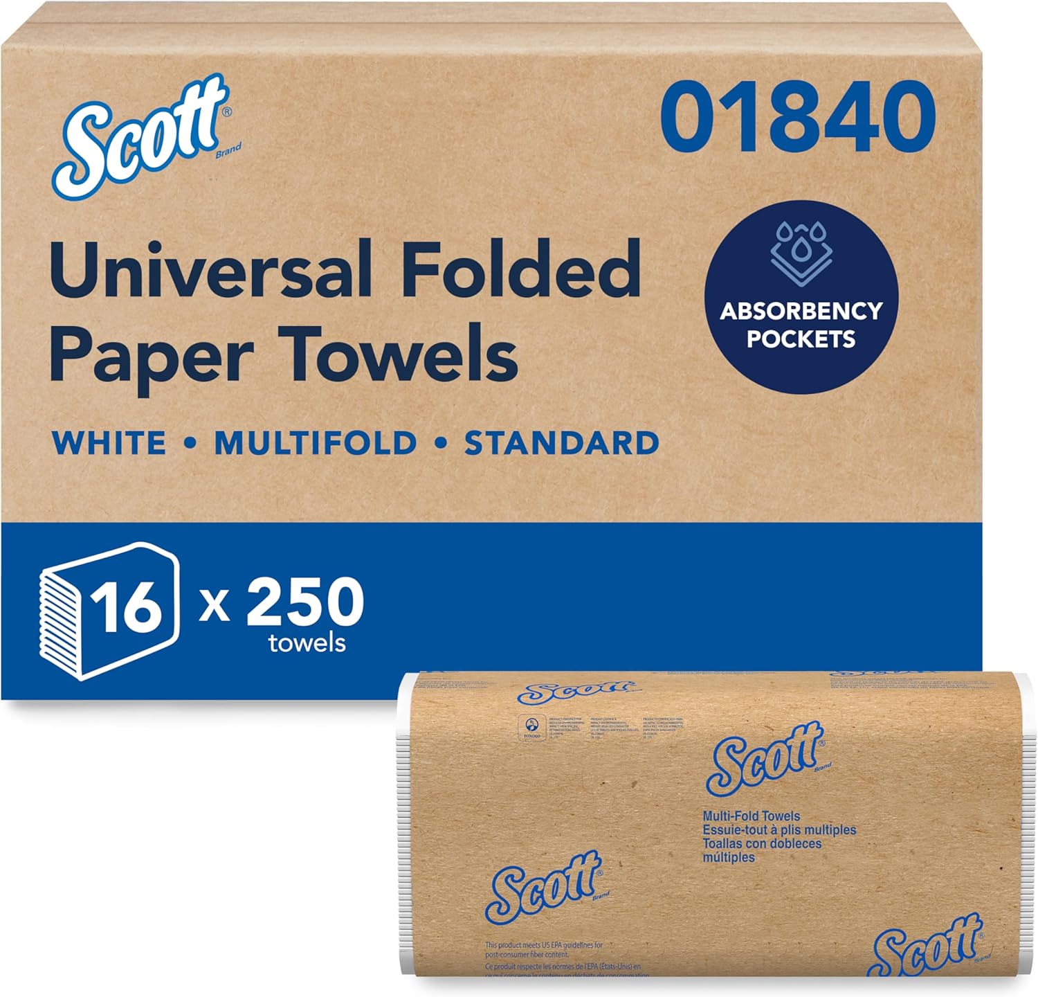 Scott® Professional Multifold Paper Towels - Absorbency Pockets, 9.2" x 9.4", White | 250 Sheets/Pack, 16 Packs/Case