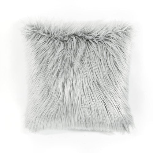 Lush Decor Mongolian Luca Soft Fluffy Faux Fur Decorative Throw Pillow Cover, Single, 20" W x 20" L, Gray - for Bed Or Couch