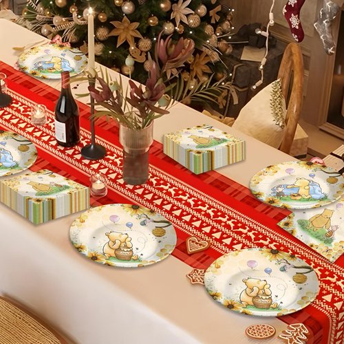 150pcs Baby Shower Decorations Boys Classic Bear Plates Napkins Boy Paper Disposable Dessert Plates Tableware Set for Newborn Kids Birthday Party Decorations Serves 50 Guests (Yellow)
