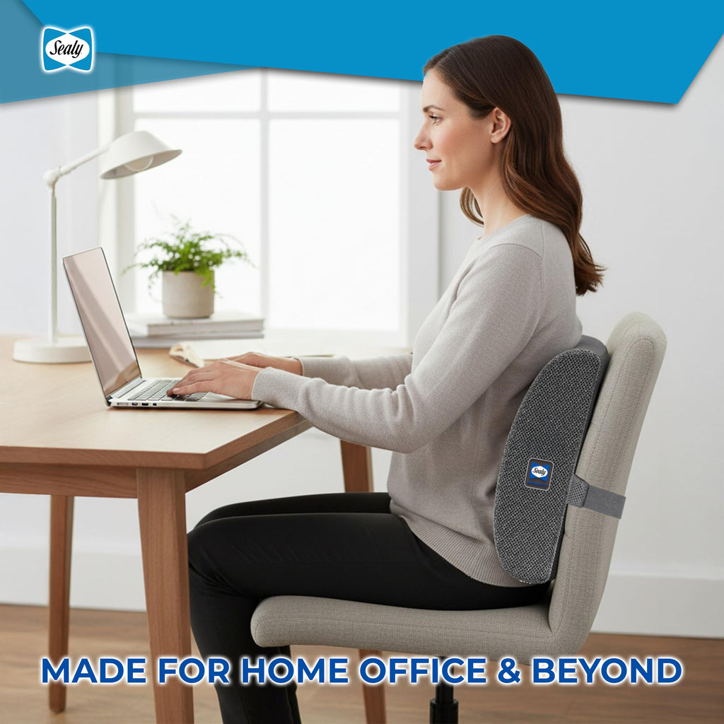 Sealy Ergonomic Lumbar Support Pillow for Office Chair and Car Seat - Memory Foam Back Support Lumbar Pillow, Premium Cushion Chair Support for Lower Back Pain Relief and Versatile Use (Gray)