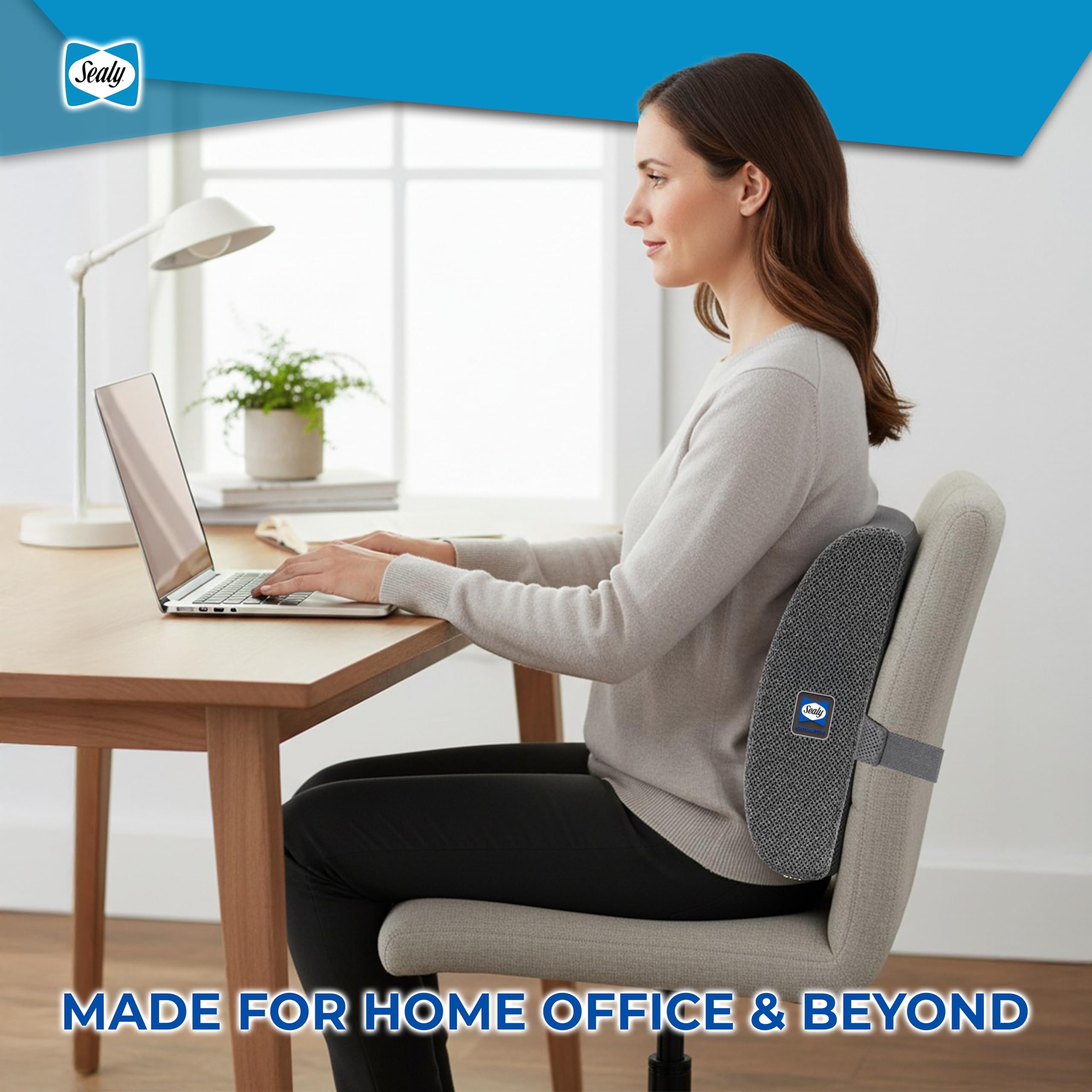 Sealy Ergonomic Lumbar Support Pillow for Office Chair and Car Seat - Memory Foam Back Support Lumbar Pillow, Premium Cushion Chair Support for Lower Back Pain Relief and Versatile Use (Gray)