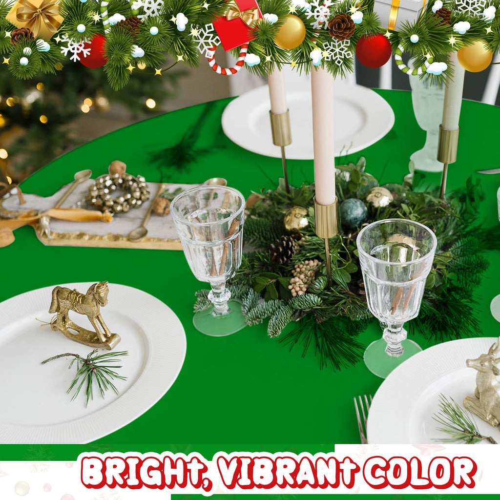 Amylove 48 Pcs Christmas Plastic Tablecloth 84 Inch Round Disposable Plastic Table Cloth Waterproof Decorative Table Cover for Parties Christmas Decor (Red,Green)