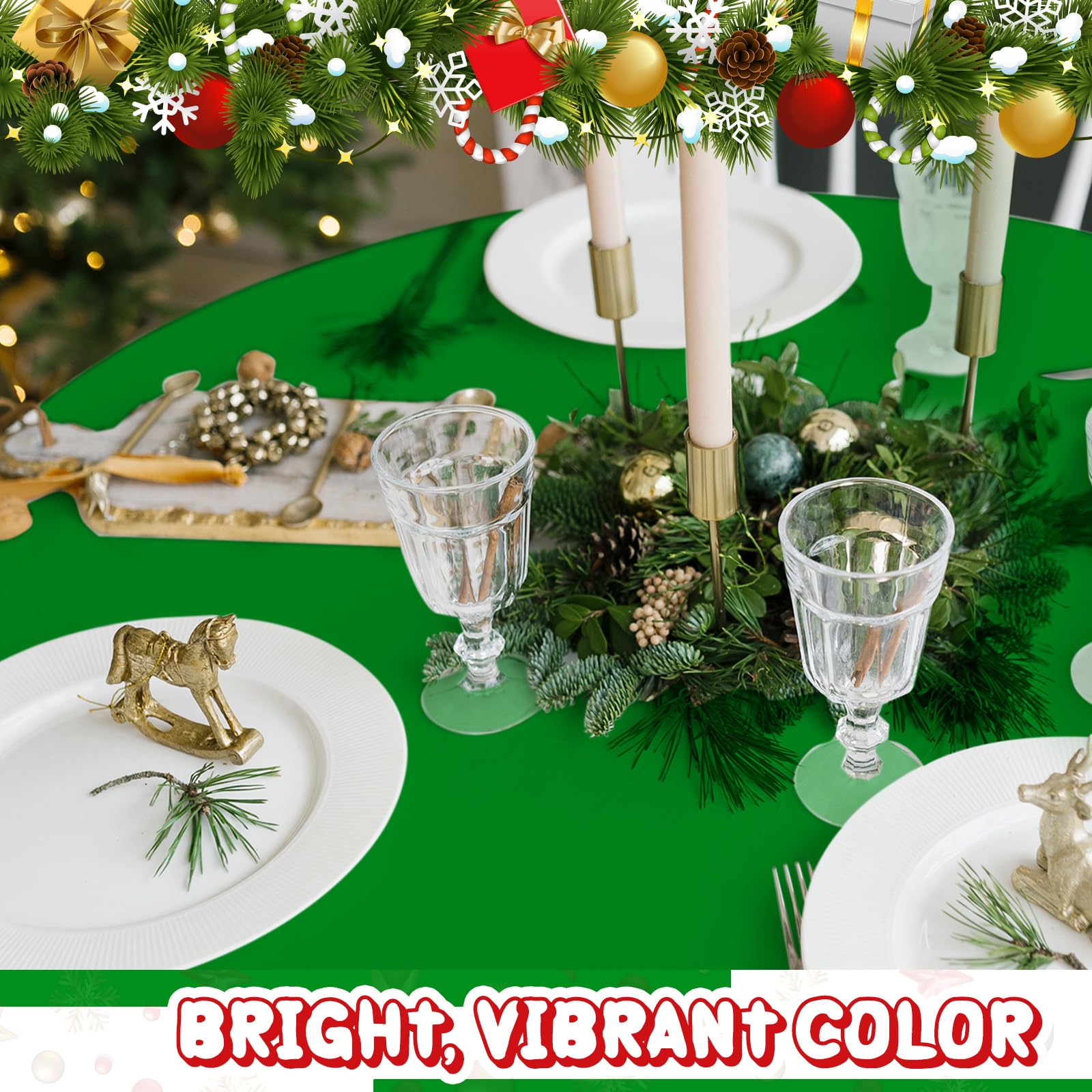 Amylove 48 Pcs Christmas Plastic Tablecloth 84 Inch Round Disposable Plastic Table Cloth Waterproof Decorative Table Cover for Parties Christmas Decor (Red,Green)