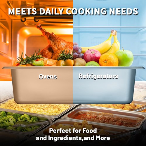Hotel Pans Deep Steam Table Full Size Pan Set, Steam Table Pans with Lids, Stainless Steel Commercial Food Storage Containers Stackable Metal Steamer Pan(6" Deep 6 Pack, 1/1 Size)