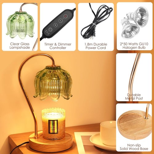 Flower Candle Warmer Lamp - Timer & Dimmer Feature - Fits All Jar Scented Candles | Perfect Gift for Mom