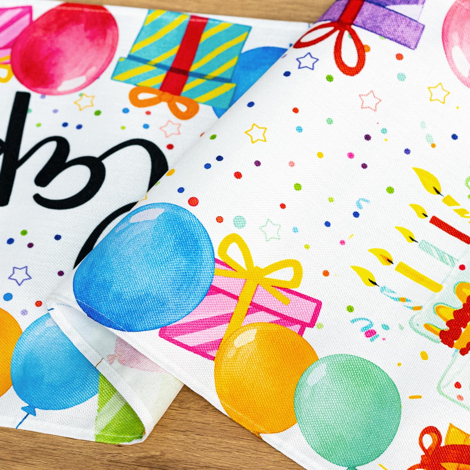 White Happy Birthday Table Runner, Colorful Balloon Kitchen Dining Table Decoration Festive Balloon Design for Birthday Party Decor 13x72 Inch