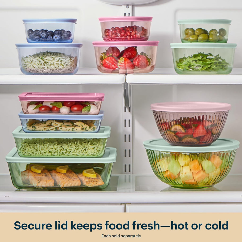 Pyrex Colors Tinted Glass Food Storage Container - 11 Cup, BPA-Free Lids, Aqua | Microwave & Dishwasher Safe