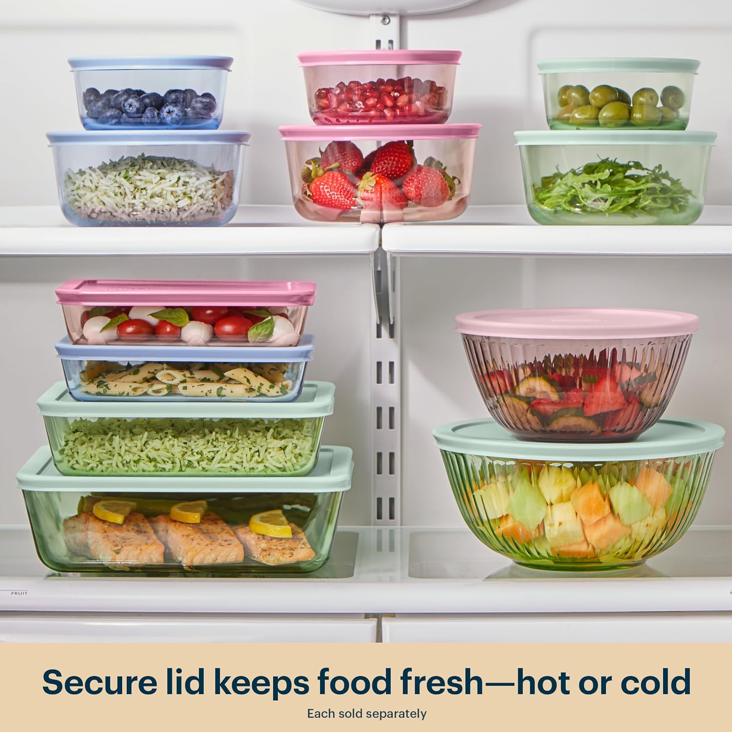 Pyrex Colors Tinted Glass Food Storage Container - 11 Cup, BPA-Free Lids, Aqua | Microwave & Dishwasher Safe