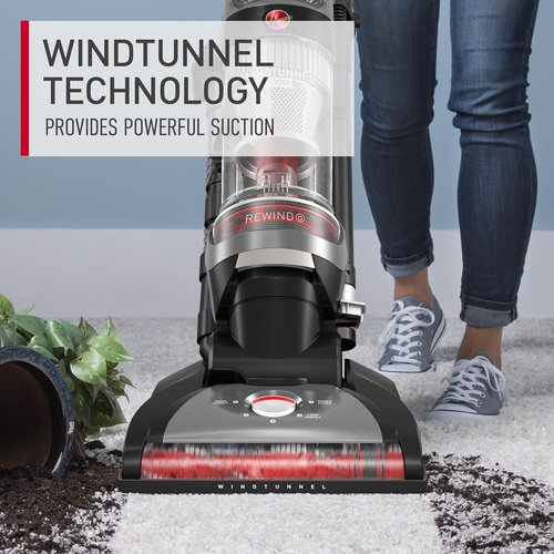Hoover WindTunnel Cord Rewind Pro Bagless Vacuum Cleaner - Multi-Cyclonic Filtration, 25ft Cord, Adjustable Height for Carpet & Hard Floors
