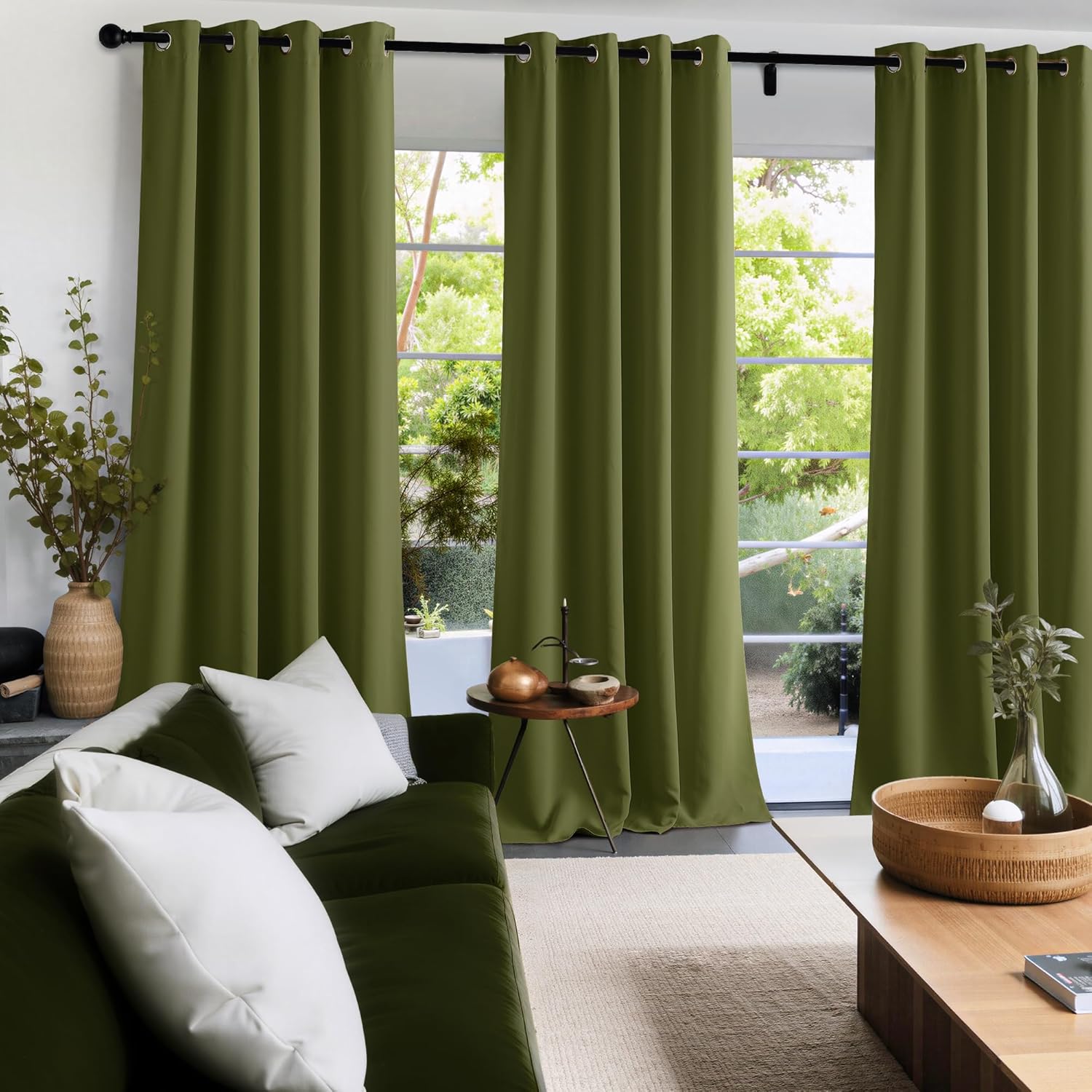 NICETOWN Room Darkening Curtains - Olive Green Drapery Panels, 52" x 84" for Ultimate Light Control