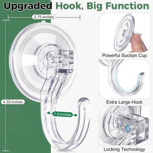 ANDGOO Large Suction Cup Hooks - Upgraded 1.9" Wreath Holders for Doors & Windows | No Tools, Holds 22 lbs