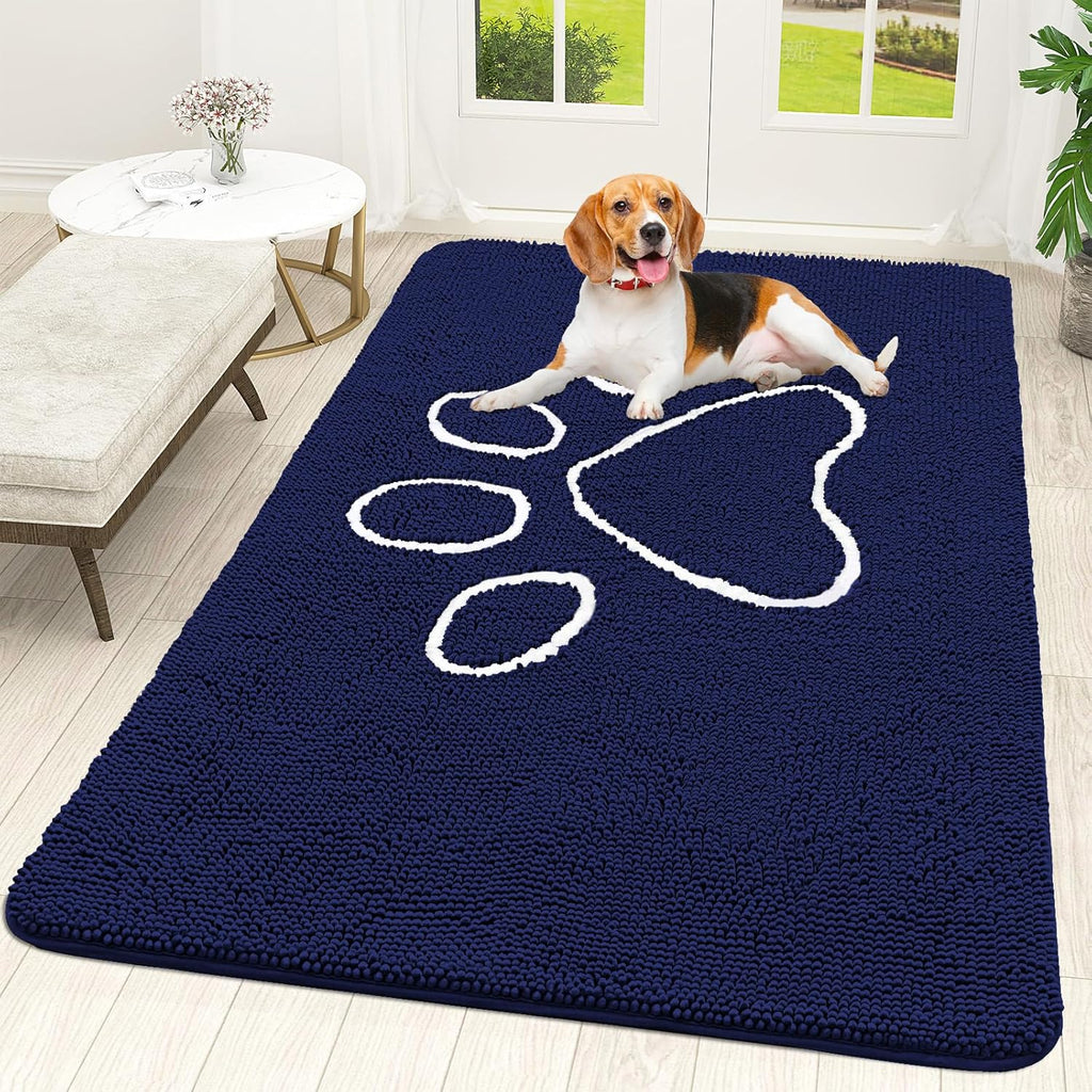 OLANLY Dog Door Mat - Absorbent Non-Slip Mud Mat for Paws | Quick Dry Chenille, 59x35, Navy Blue