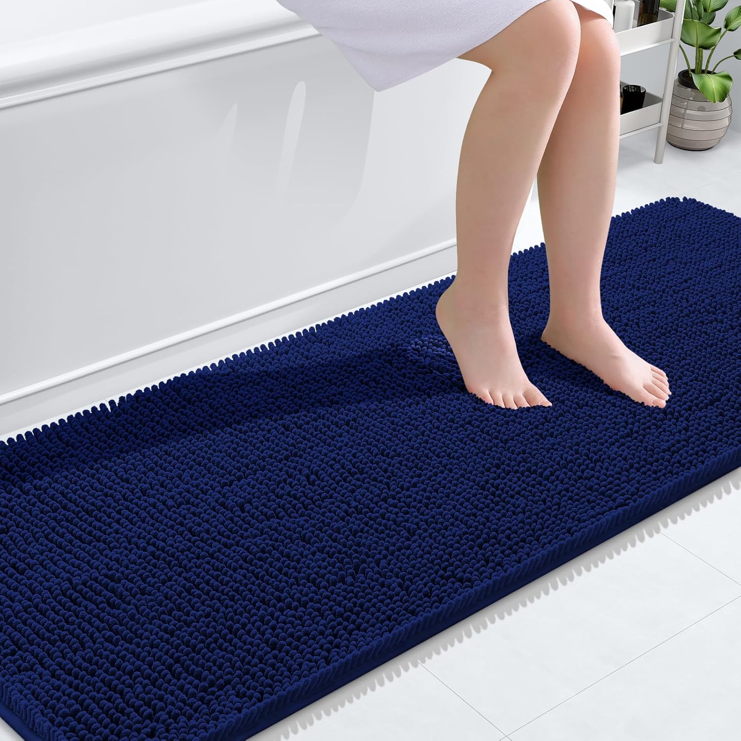 OLANLY Bathroom Runner Rugs - Extra Soft Absorbent Chenille Bath Mat | 70x24, Quick Dry, Navy