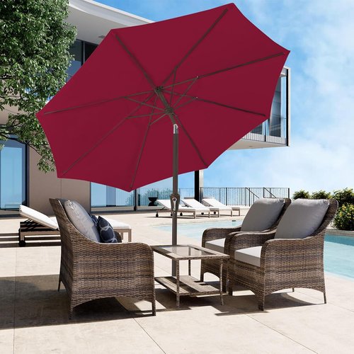 JEAREY 9FT Outdoor Patio Umbrella - Push Button Tilt & Crank | UV Protection, Waterproof - Brick Red
