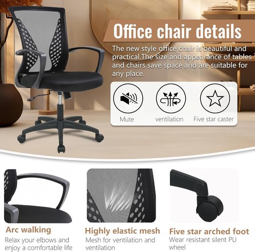 FDW Ergonomic Office Chair - Adjustable Mid Back Swivel Desk Chair with Lumbar Support | Black Mesh