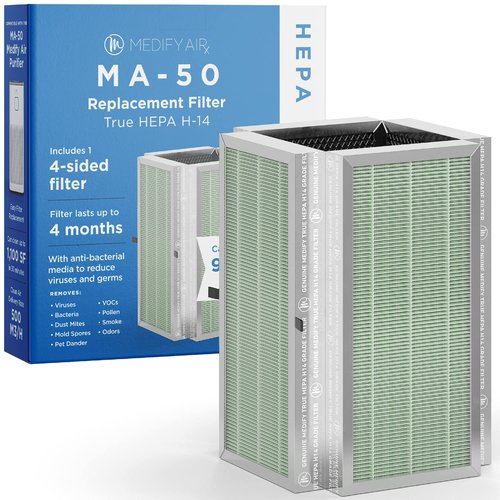 Medify Air MA-50 Genuine Replacement Filter | for Allergens, Wildfire Smoke, Dust, Odors, Pollen, Pet Dander | 3 in 1 with Pre-filter, HEPA H14, and Activated Carbon | Removal to 0.1 Microns | 1-Pack