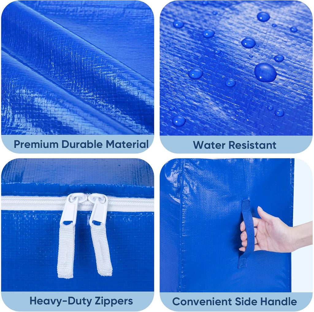 BALEINE Oversized Moving Bags - Heavy-Duty Storage Totes with Reinforced Handles | Royal Blue, 6-Pack