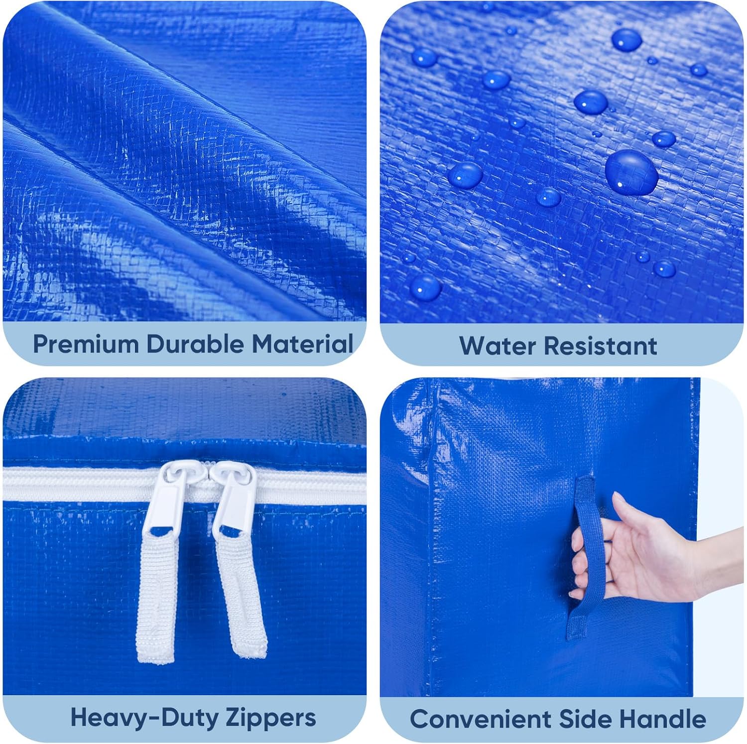 BALEINE Oversized Moving Bags - Heavy-Duty Storage Totes with Reinforced Handles | Royal Blue, 6-Pack