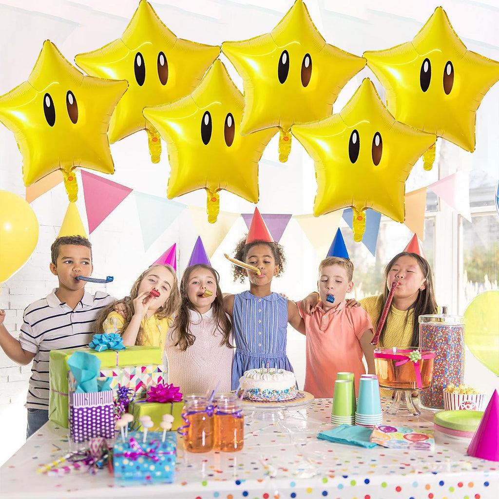 12PCS Star Foil Balloons Super Gold Coin Balloon Yellow Star Balloons for Video Game Themed Birthday Party Decorations for Boys Girls Party Supply