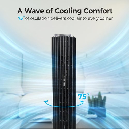 Comfort Zone Smart Wi-Fi Oscillating Tower Fan - Bladeless, 5 Speeds, Remote Control, 36-42" Height