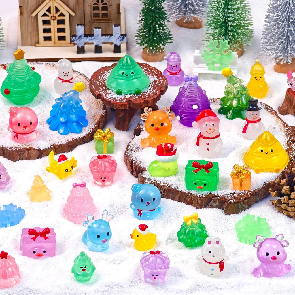 Skiennix Luminous Mini Christmas Figurines - 52 Pcs Glow in The Dark Resin Snowman Decor for Holiday Crafts