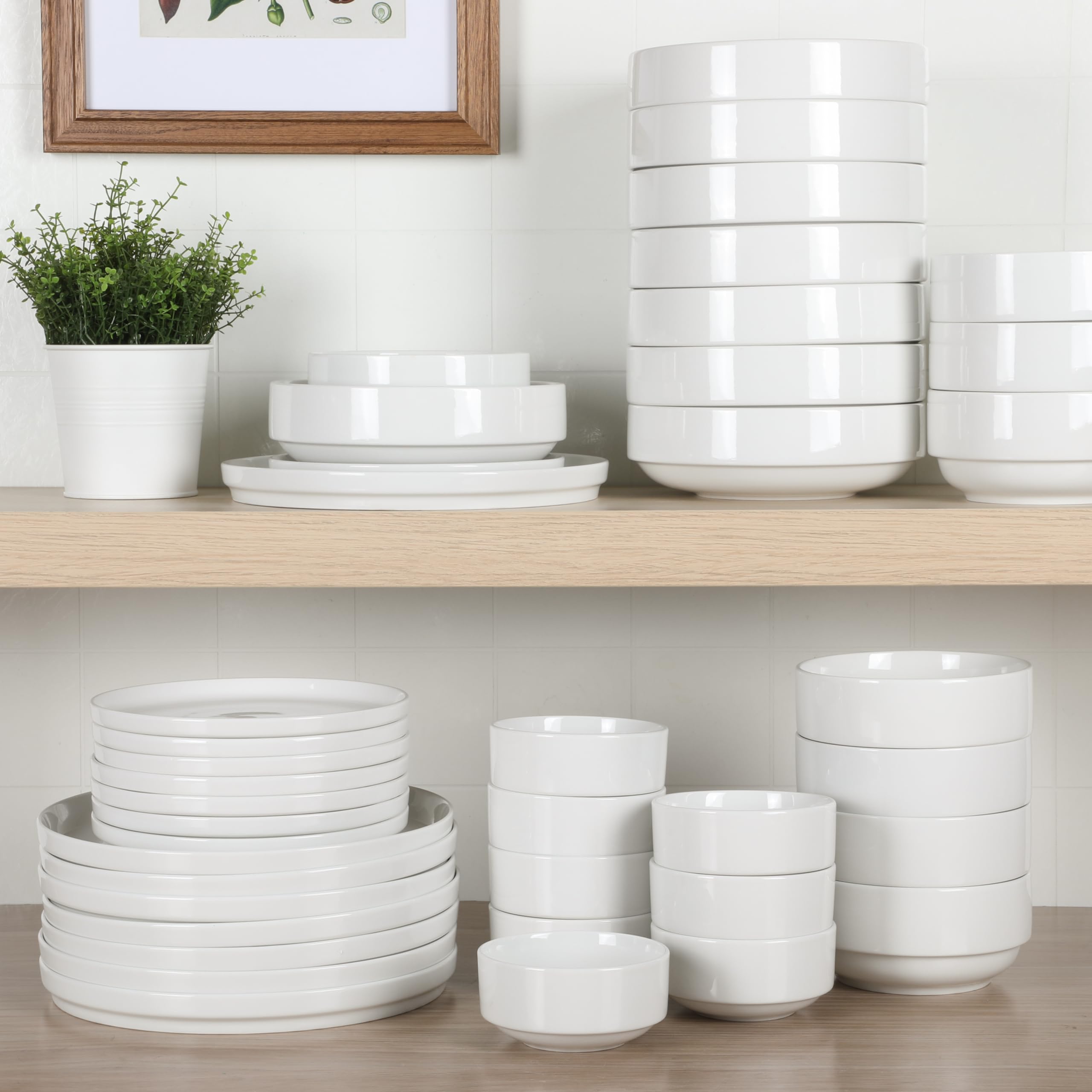 Gibson Home Rothernberg 40-Piece White Porcelain Dinnerware Set – Service for 8, Stackable Plates and Bowls, Durable Kitchen Dinner Set