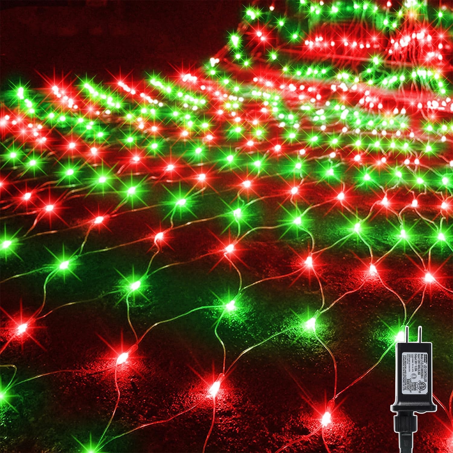 WATERGLIDE 12FT x 5FT Outdoor Christmas Net Lights - 360 LED Waterproof Mesh String Lights | Red & Green