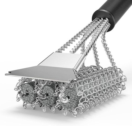 HOUSE AGAIN Grill Brush - Bristle-Free 304 Stainless Steel Head for Safe BBQ Cleaning | Ideal for Smoker & Charcoal Grills