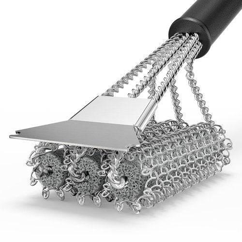 HOUSE AGAIN Grill Brush and Scraper Bristle Free, 304 Stainless Steel Brush Head Non Metal Bristles, Safe Steam Outdoor Grill Cleaning BBQ Grill Accessories for Smoker/Porcelain/Weber Gas/Charcoal