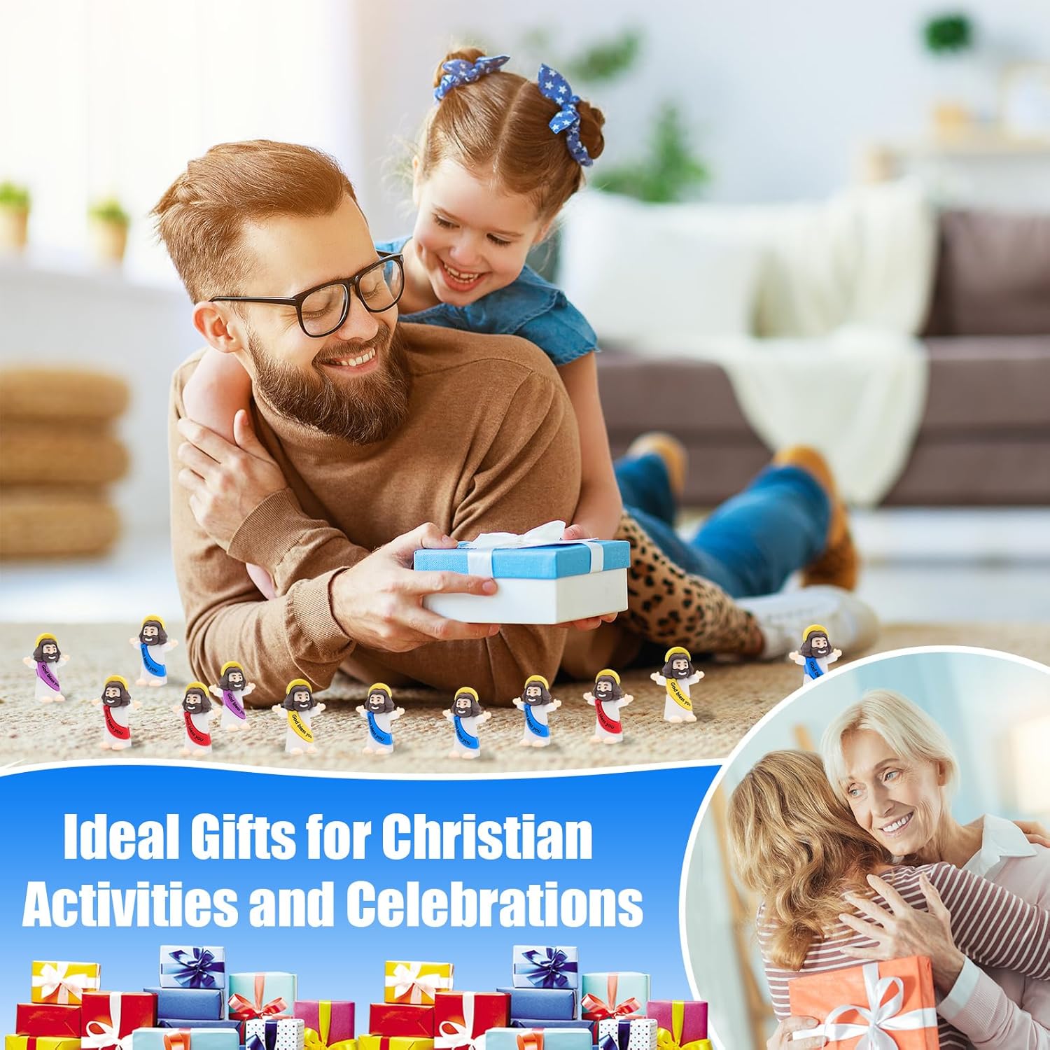 Yelakey Mini Jesus Figurines - 50pcs Classic Religious Decor for Baptism & Easter Celebrations