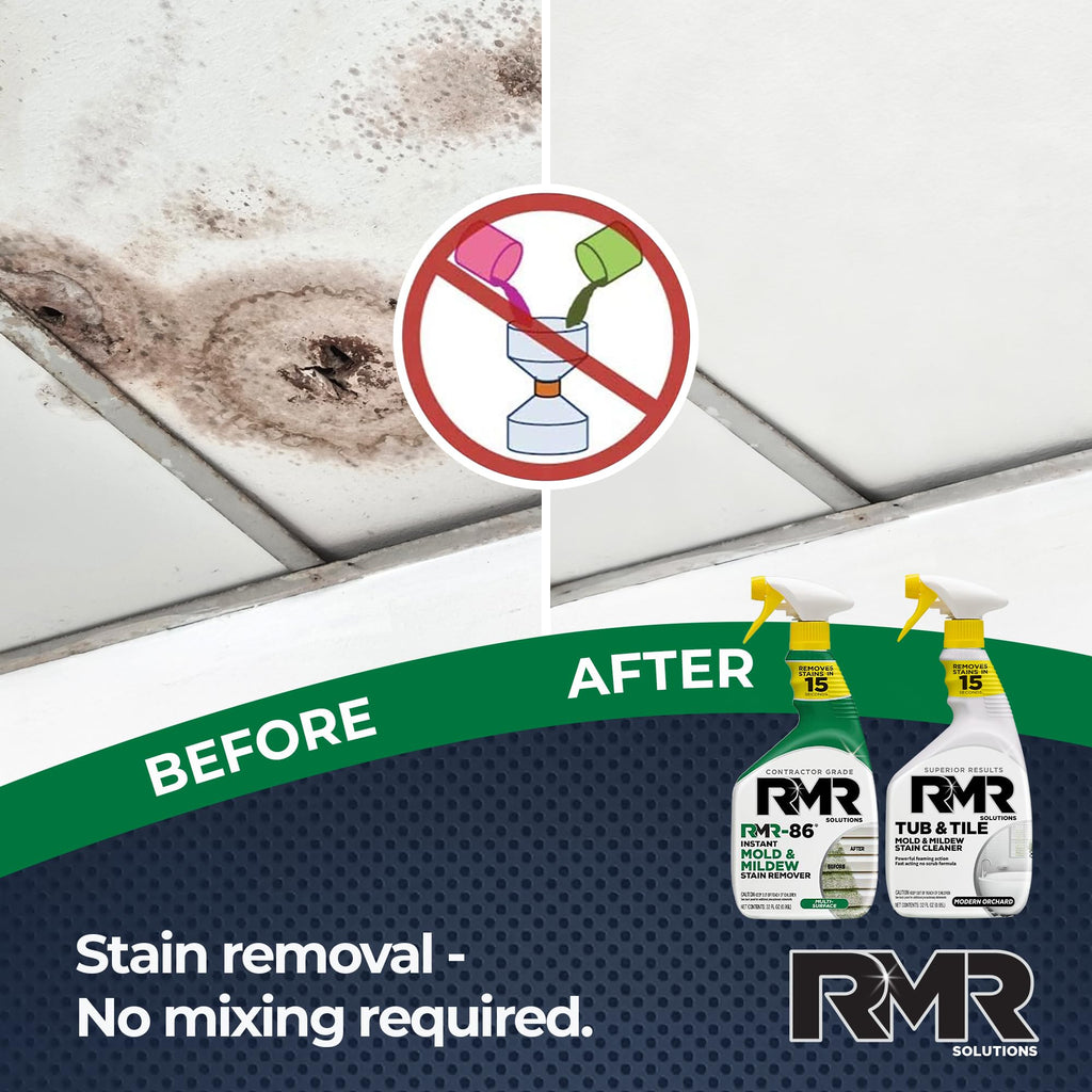RMR Mold Stain Eraser Max Pack – No-Scrub Tub & Tile Cleaner + Instant Mold & Mildew Stain Remover Spray, Indoor/Outdoor Bathroom, Shower, Siding, & Deck Cleaning Kit, 2–32 Oz Bottles