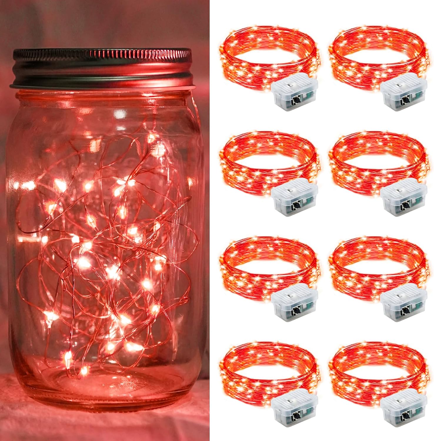 Skiennix 20 LED Red Fairy Lights - 7Ft Twinkle String Lights | Battery Operated & Waterproof for Parties, Holidays, Decor
