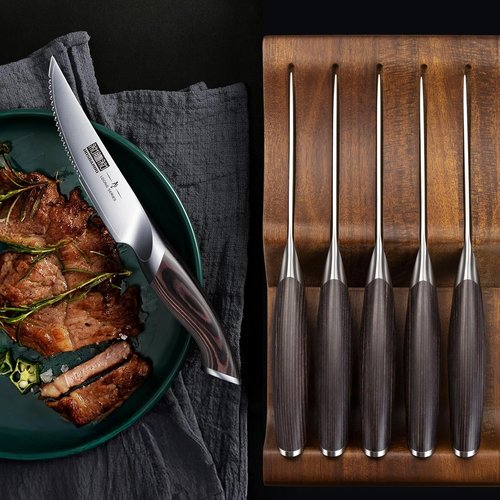 HOSHANHO Steak Knives Set - 6-Piece Japanese High Carbon Steel with Ergonomic Handles | 4.5-Inch Serrated Blades