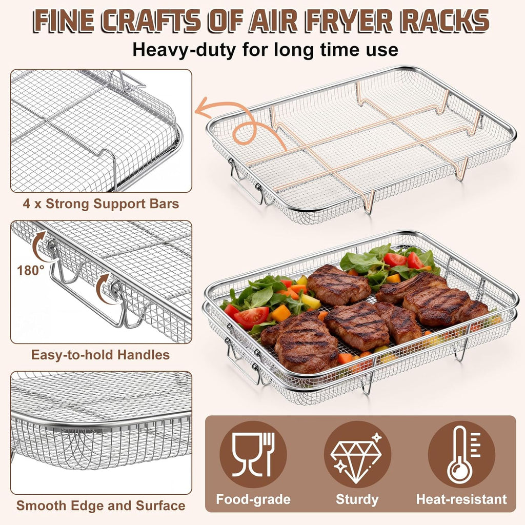 P&P CHEF Air Fryer Basket Set - 15.4 Inch Stainless Steel Racks for Baking & Roasting | Non-Toxic & Dishwasher Safe